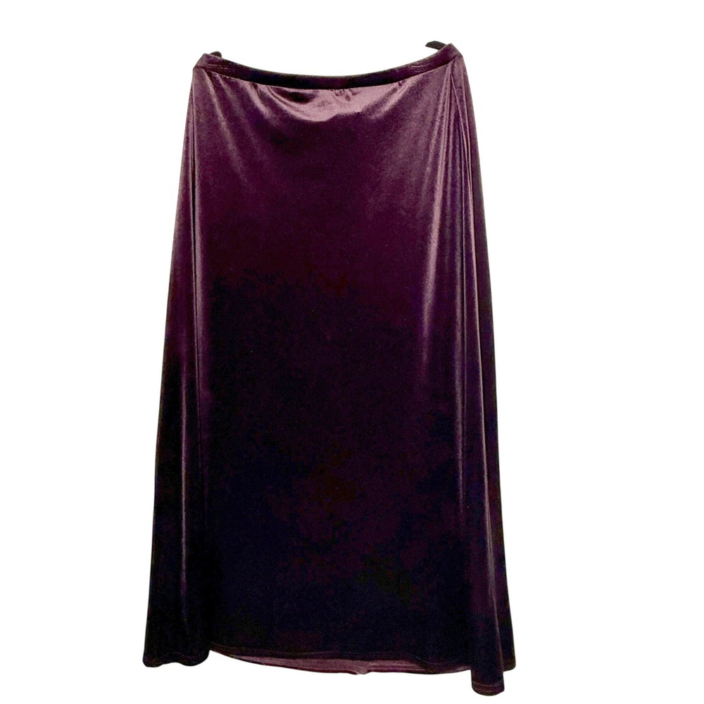 Kathie Lee Purple Velvet Maxi Skirt L Elastic Waist Holiday Evening